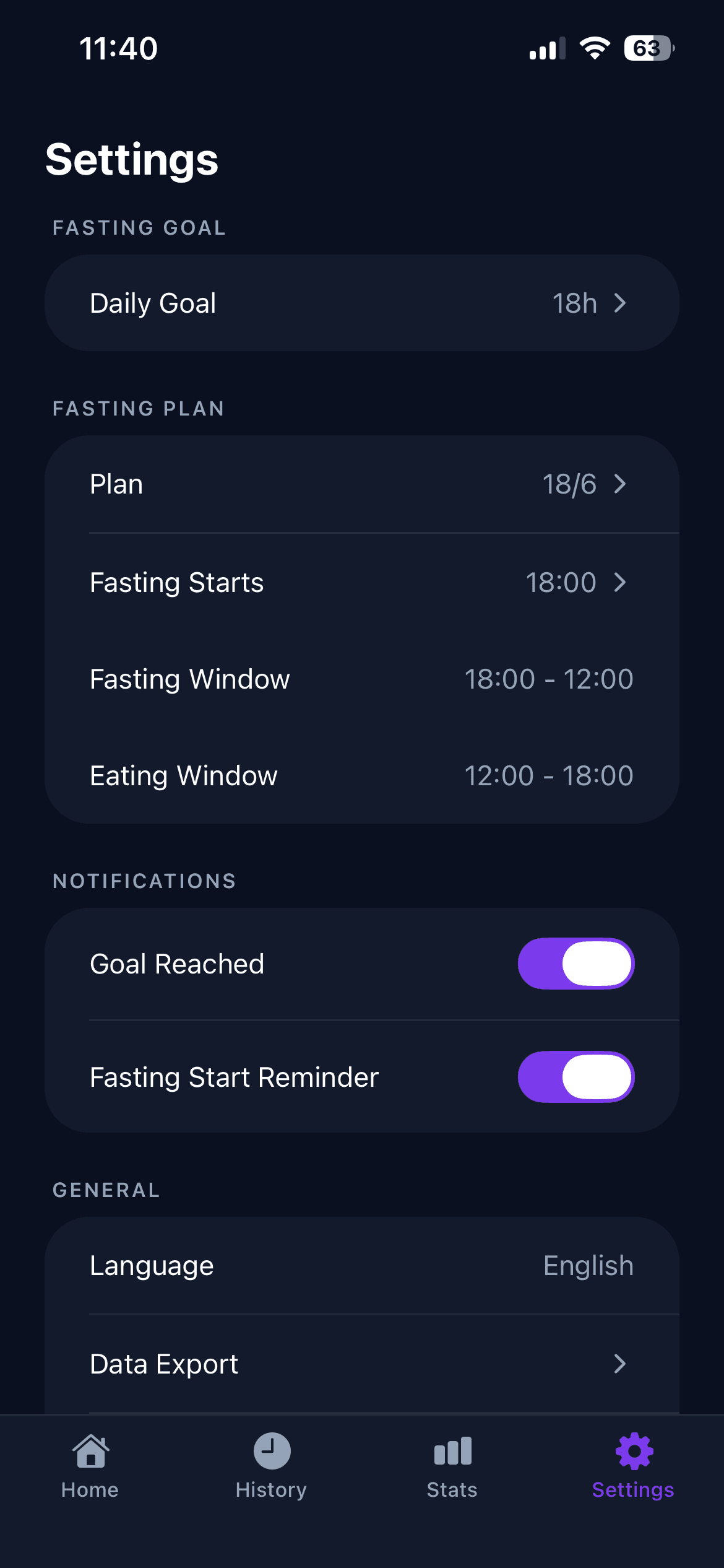 Fastiva goals and settings