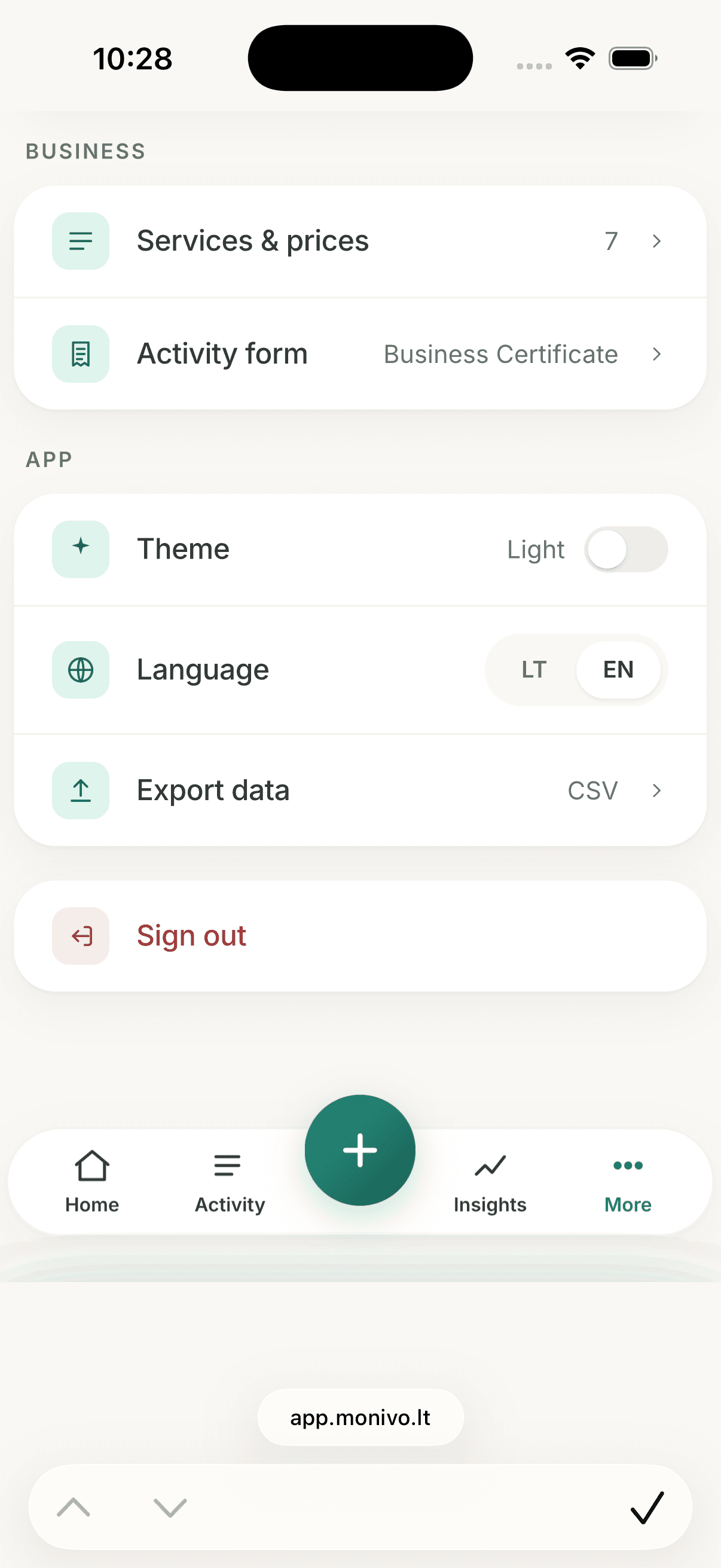 Monivo tax reserve settings